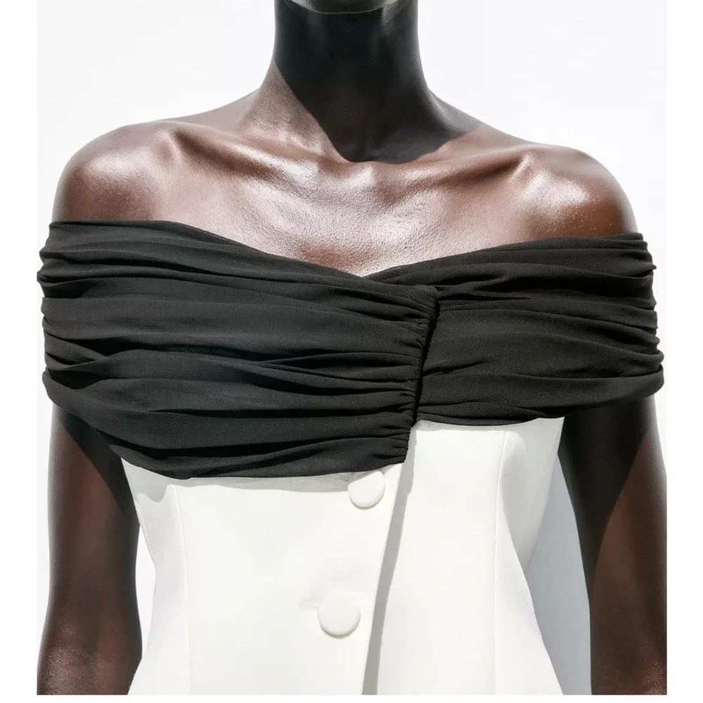 Zara NWT contrast bustier top white black 3327/597 - Picture 9 of 11
